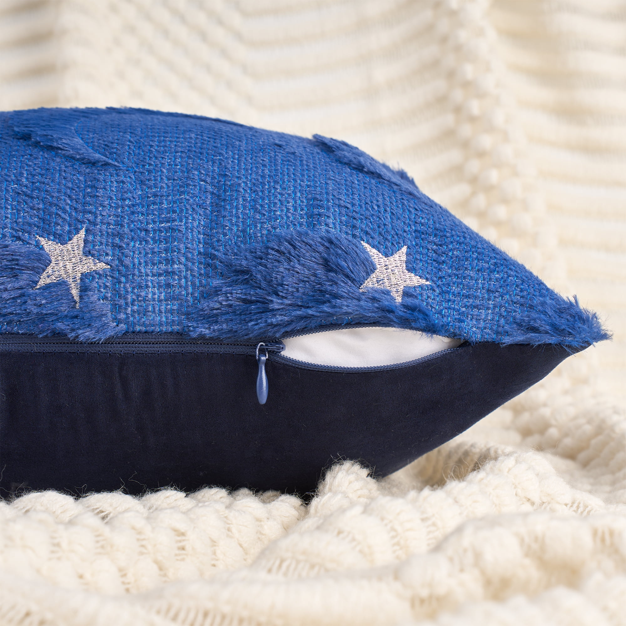Unique Bargains Star Embroidered Throw Pillow Covers Pack of 2 Blue 20" x 12"