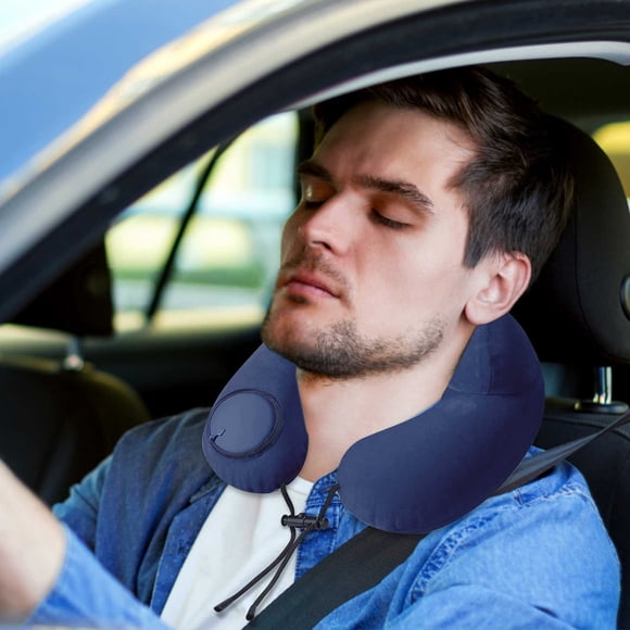 Almohada inflable de viaje para el cuello | Almohada reposacabezas inflable a presión | Soporte portátil para el cuello para avión, coche y oficina | Almohada de doble joroba para dormir