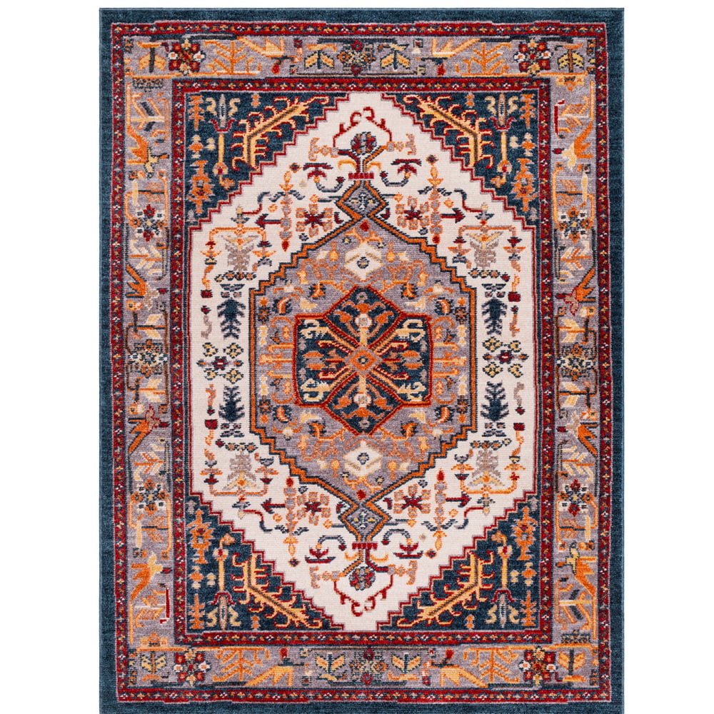 area rug Mdsn#406 medallion navy blue soft pile size option 2x3 5x7 8x11 