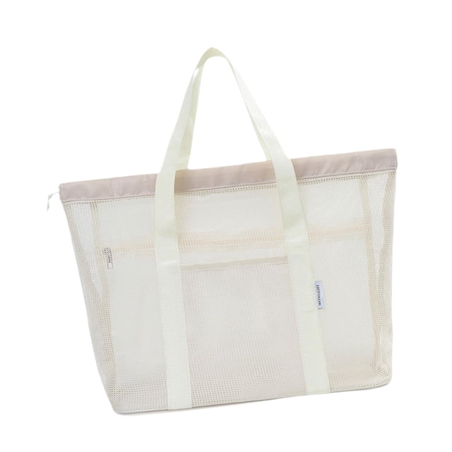 Bolsas de playa de malla de gran capacidad con compartimentos, impermeables, portátiles, para llevar al hombro. Blanco