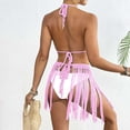 thumbnail image 5 of Huowey Hand Crocheted Women 2PCS Set Patchwork Fringe Bikini Tops And Skirt Outfit Boho Bathing Suit Honeymoon Cruise Trendy Wear, 5 of 7