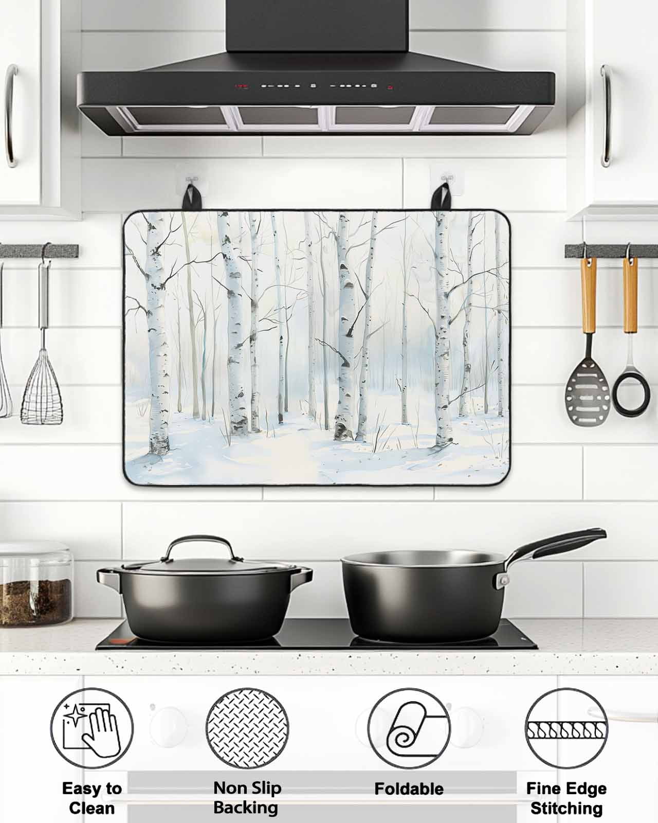 Stove Top Covers for Electric Stove, Christmas Tree Glass Stovetop Cover Protector, White Xmas Snowflake Watercolor Induction Cooktop Protector Oven Mat for Kitchen Countertop 24"x21"