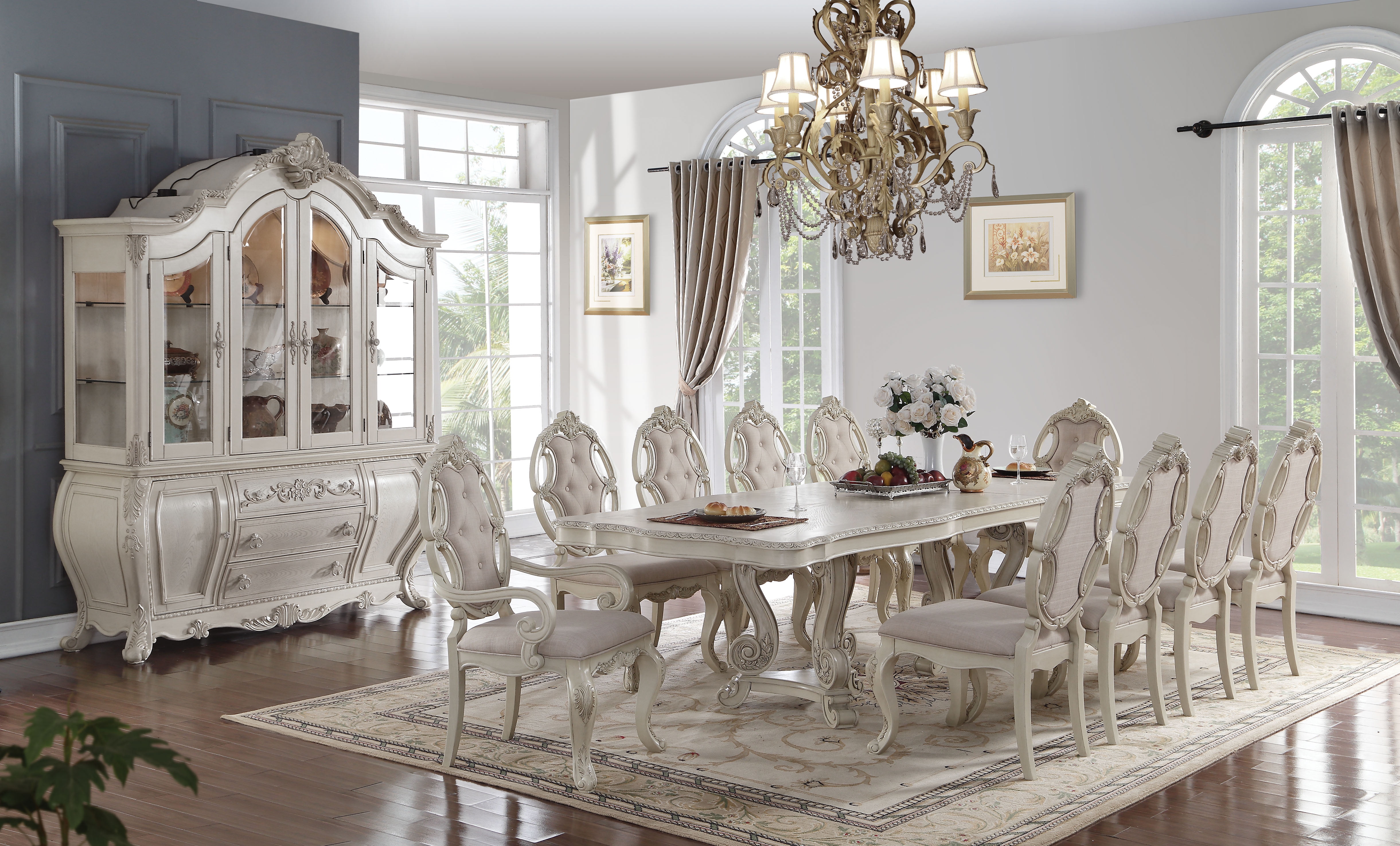 ACME Ragenardus Wooden Extendable Pedestal Dining Table in Antique White