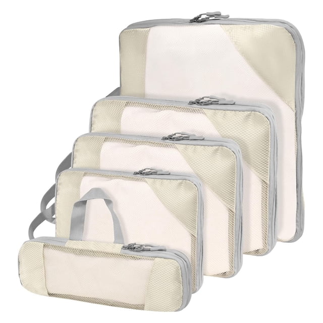 Organizadores para Maletas, Set Compresión Cubos Organizadores de Embalaje de Viaje, Bolsas de Almacenaje de Equipaje, Bolsas Organizadoras de Ropa, Packing Cubes Accesorios de Viaje (Beige)