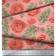 thumbnail image 2 of Soimoi Orange Rayon Fabric Laurel Leaves & Camellias Floral Print Fabric by Yard 42 Inch Wide, 2 of 3