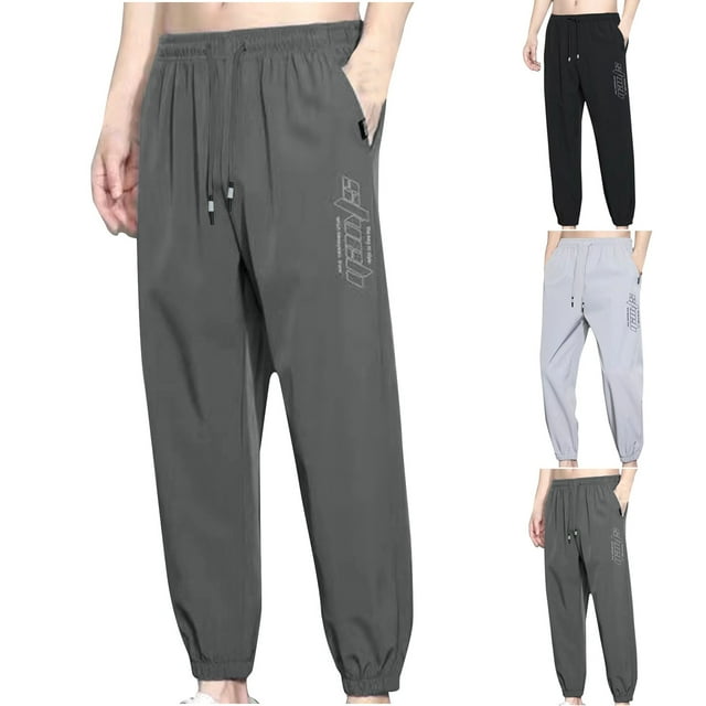 AnuYalue Men's Jogger Sweatpants Lightweight Breathable Tapered Athletic Pants Stretchy Drawstring Soild Color Workout Pant Gray L