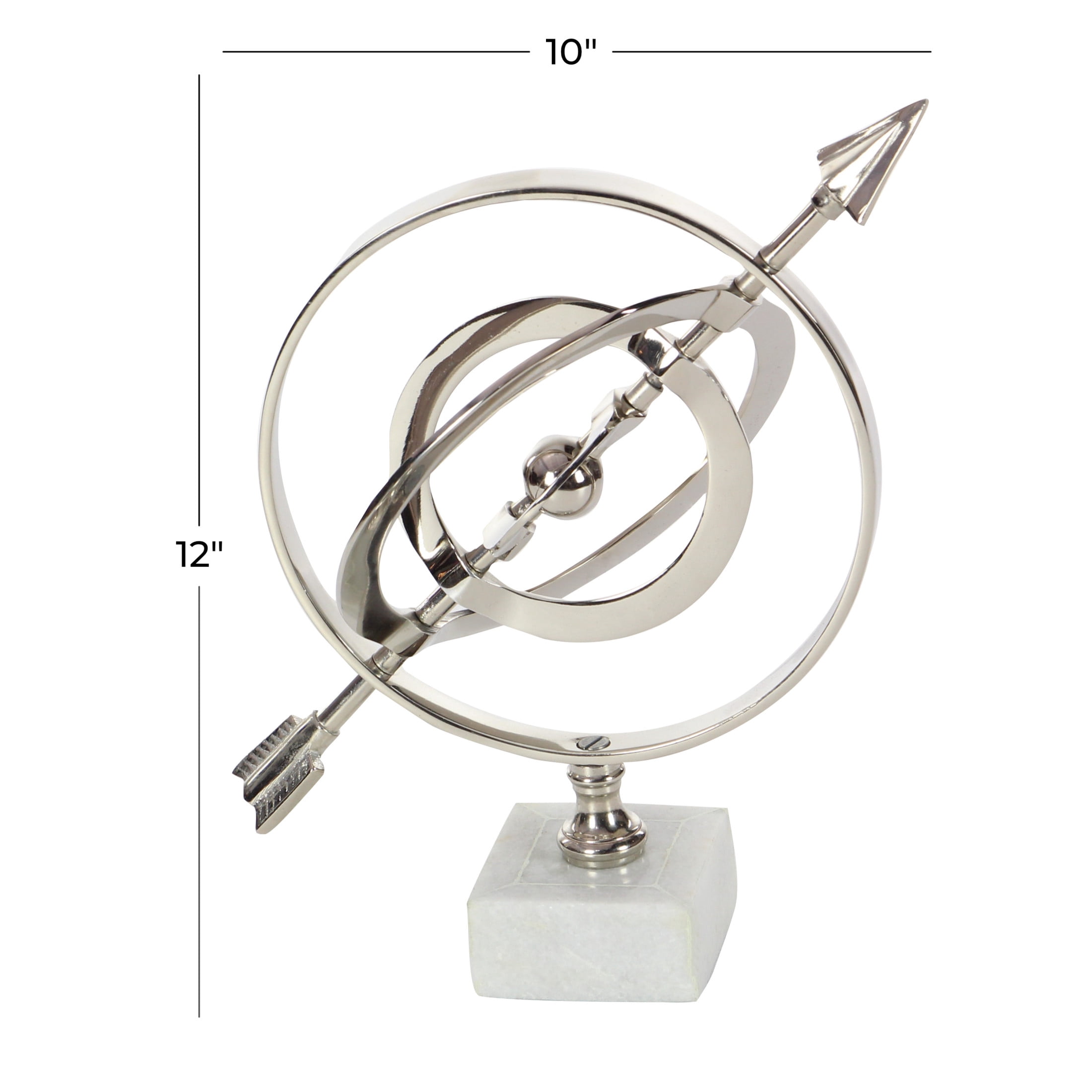 DecMode 10" Silver Armillary Globe with Marble Base