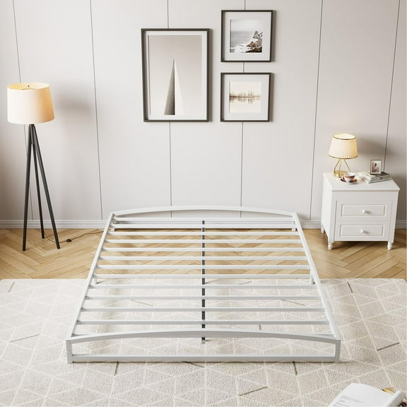 EcoSummer Low Profile Full Bed Frame, 6 Inch Heavy Duty Metal Full Size Platform Bed Frame, Mattress Foundation with Steel Slat Support, No Box Spring Needed, Easy Assembly, White