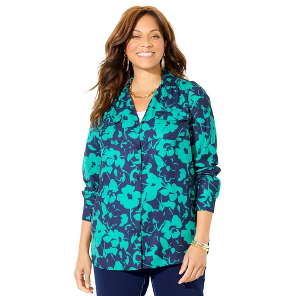 Catherines Women's Plus Size Petite Modern Camp Shirt