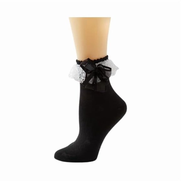 Eryueer Lace Ruffle Frilly Ankle Socks for Women - Cute Kawaii Lolita Socks with Bow