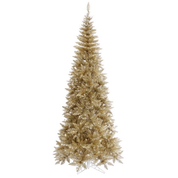 Vickerman 120" Fir Slim Artificial Christmas Tree in Champagne Gold Tinsel