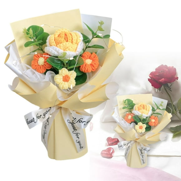 Hgoty Bouquet de Roses en Crochet Tricoté à la Main - Cadeau de Fleurs en Laine Éternelle pour Maman, Enseignante, Épouse sur Valentine's, Noël et Plus
