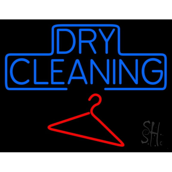 Block Dry Cleaning LED Neon Sign 24" Tall x 31" Wide - inches, Black Square Cut Acrylic Backing, with Dimmer - Bright and Premium built indoor LED Neon Sign for Storefront.