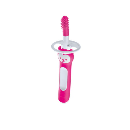 MAM Massaging Toothbrush, Baby Toothbrush and Gum Massager, Girl, 3+ Months, (Best Toothbrush For 1 Year Old)