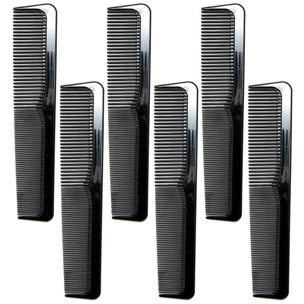 Luxxii - Juego de 6 peines de peluquero grandes, color negro, 9.0 in, esenciales para peinar, grueso/fino