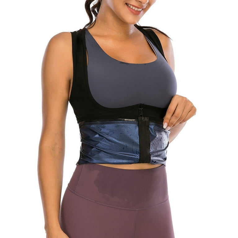 LELINTA Women Plus Size Sauna Sweat Vest Waist Trainer Vest Underbust  Corset Body Shaper Sauna Suit TaLELINTA Top with Zipper for Weight Loss  Workout