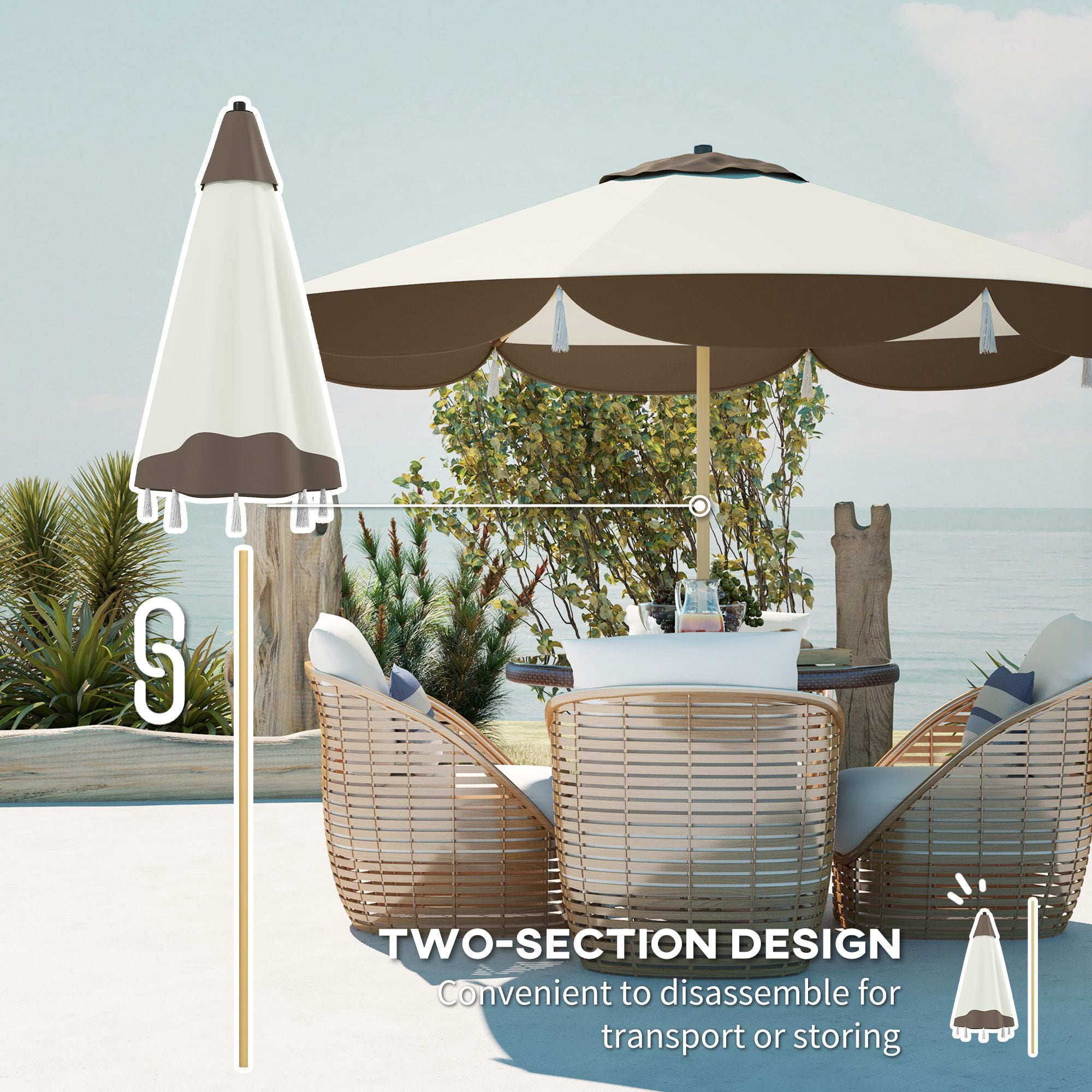 9 Ft Patio Umbrella, UPF 50+ Outdoor Market Umbrella with 8 Ribs, Vented Outdoor Table Umbrella for Deck, Backyard and Lawn, Cream White