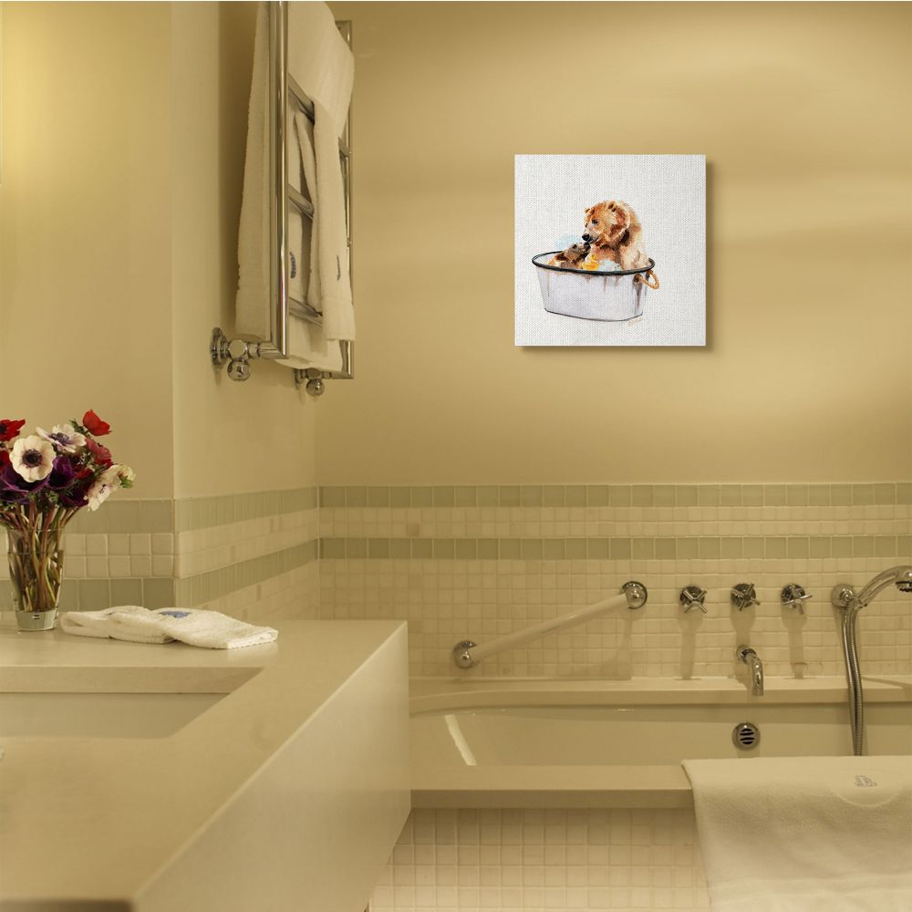 Rustic Mother Bear and Cub in Bubble Bath Animals & Insects Gallery-Wrapped Canvas Print Wall Art, 17x17