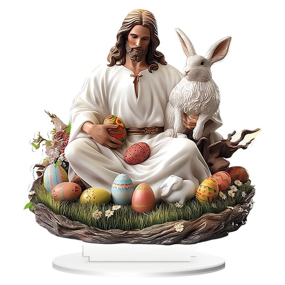 HUONA Easter Jesus Birth Table Decoration Acrylic 2D Easter Jesus Rabbit Desk Ornament Cute Easter Rabbit Desktop Decor