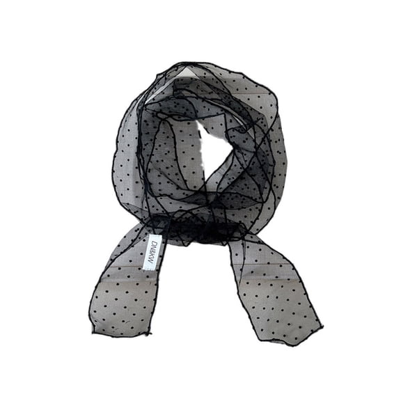 PRINxy Women’s Sheer Mesh Polka Dot Skinny Long Scarf, Delicate Neck Tie Ribbon For Wedding Brunch Date Casual Daily Outfits Black