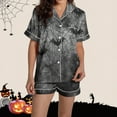 thumbnail image 6 of Tnhcen Women's Halloween Pajama Set Short Sleeve Collared Top Pumpkin Bat Print Sleepwear Comfortable Loungewear S-2XL Gray, 6 of 8