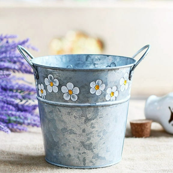 WHAMVOX Silver Retro Metal Tin Bucket Flower Pot Planter for Home Decoration Desktop Storage 4.5 Inches