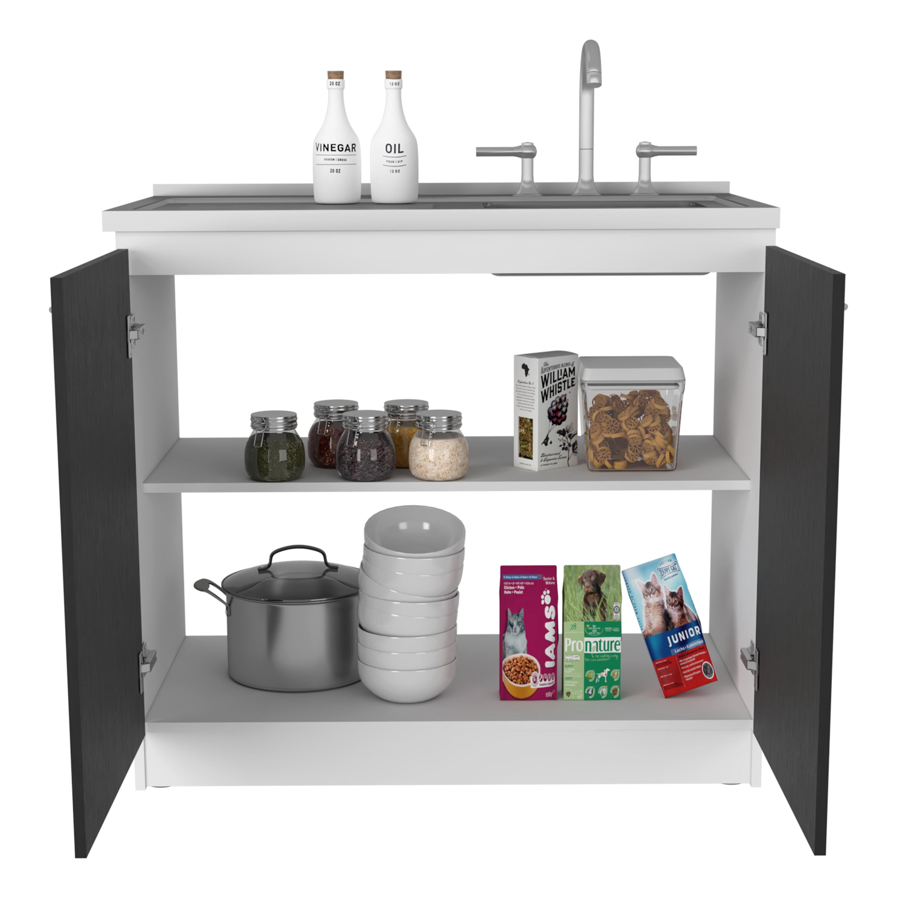 Undermount Kitchen Sink, Alfie Rotable Desk 72-Inch Wide or Compact, Adjustable Workstation In Two Directions with Storage Compartments, For Home Office or Studio, Black