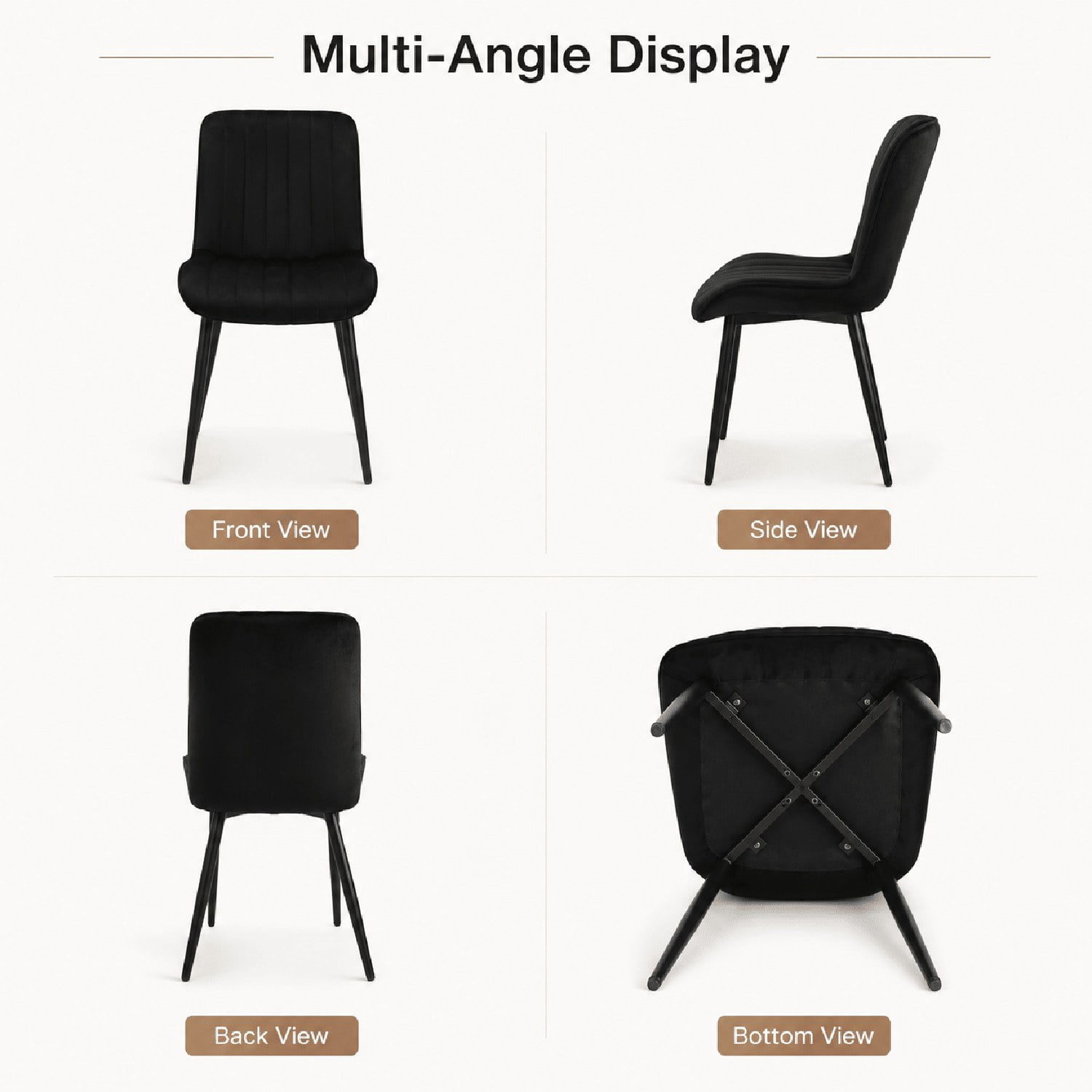 Modern Velvet Dining Chairs with Metal Legs, Set of 2, Upholstered Fabric Chairs for Dining Room, Kitchen, Bedroom, and Office