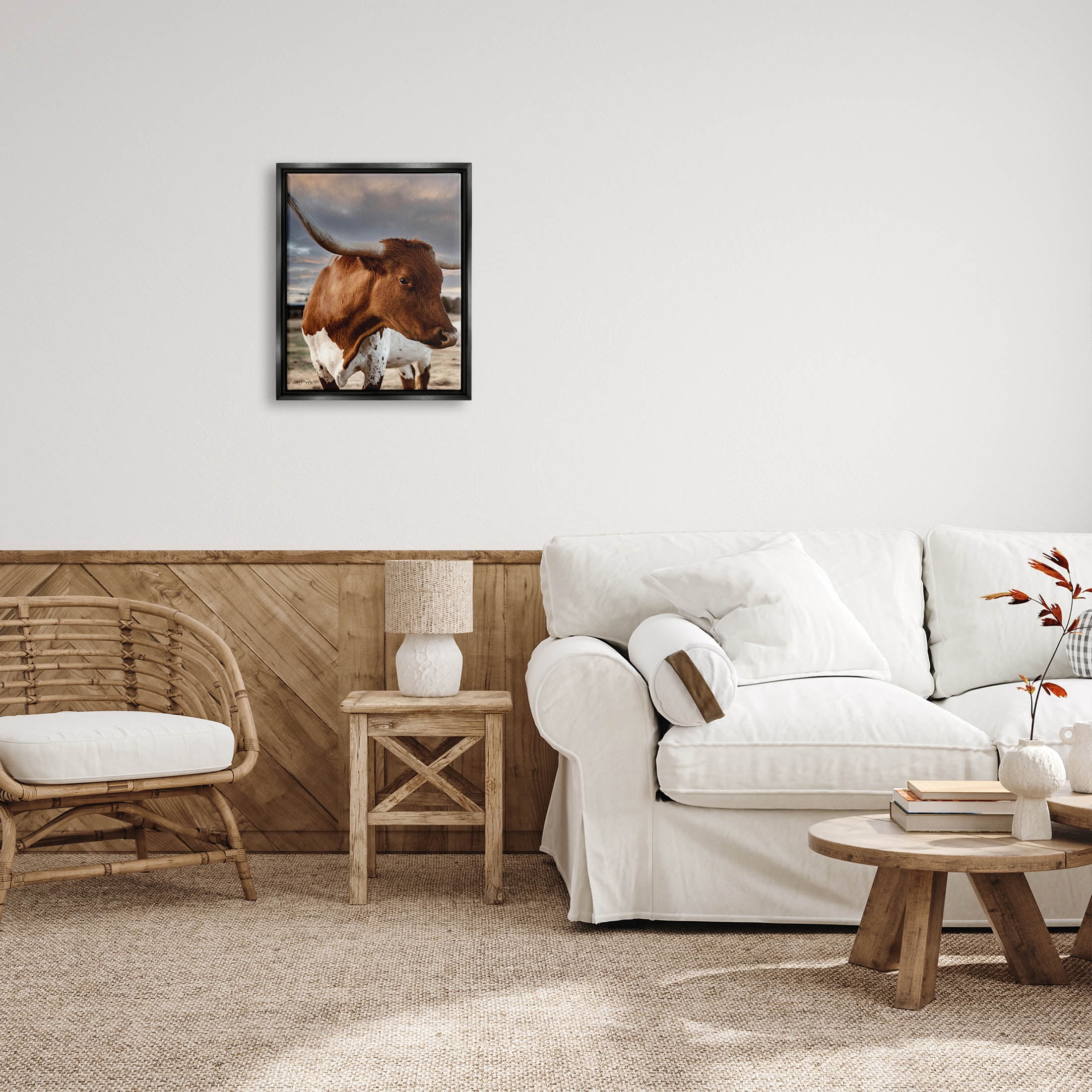 Stupell Industries Rural Farm Cattle Cloudy Ranch Sky Photograph Jet Black Floating Framed Canvas Print Wall Art, Design by Dakota Diener