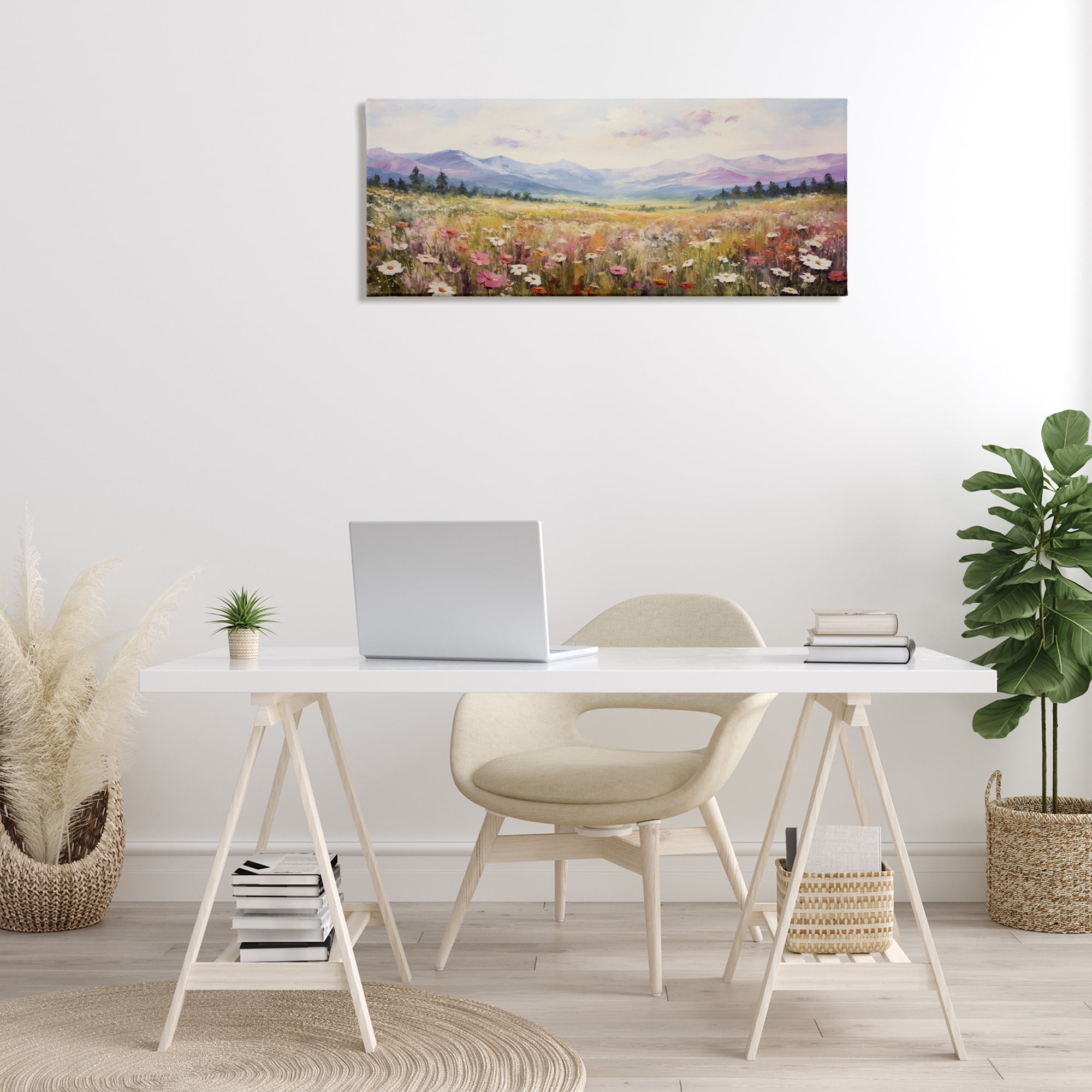 Stupell Industries Mountainous Daisy Meadow Landscape Painting Gallery Wrapped Canvas Art Print Wall Art, 40 x 17