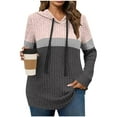thumbnail image 2 of Otntypg Long Sleeve Hoodie Tunic Sweaters for Women Fall Casual Ribbed Knitted Drawstring Hooded Sweater Tops Loose Irregular Hem Blouses Pink M, 2 of 6