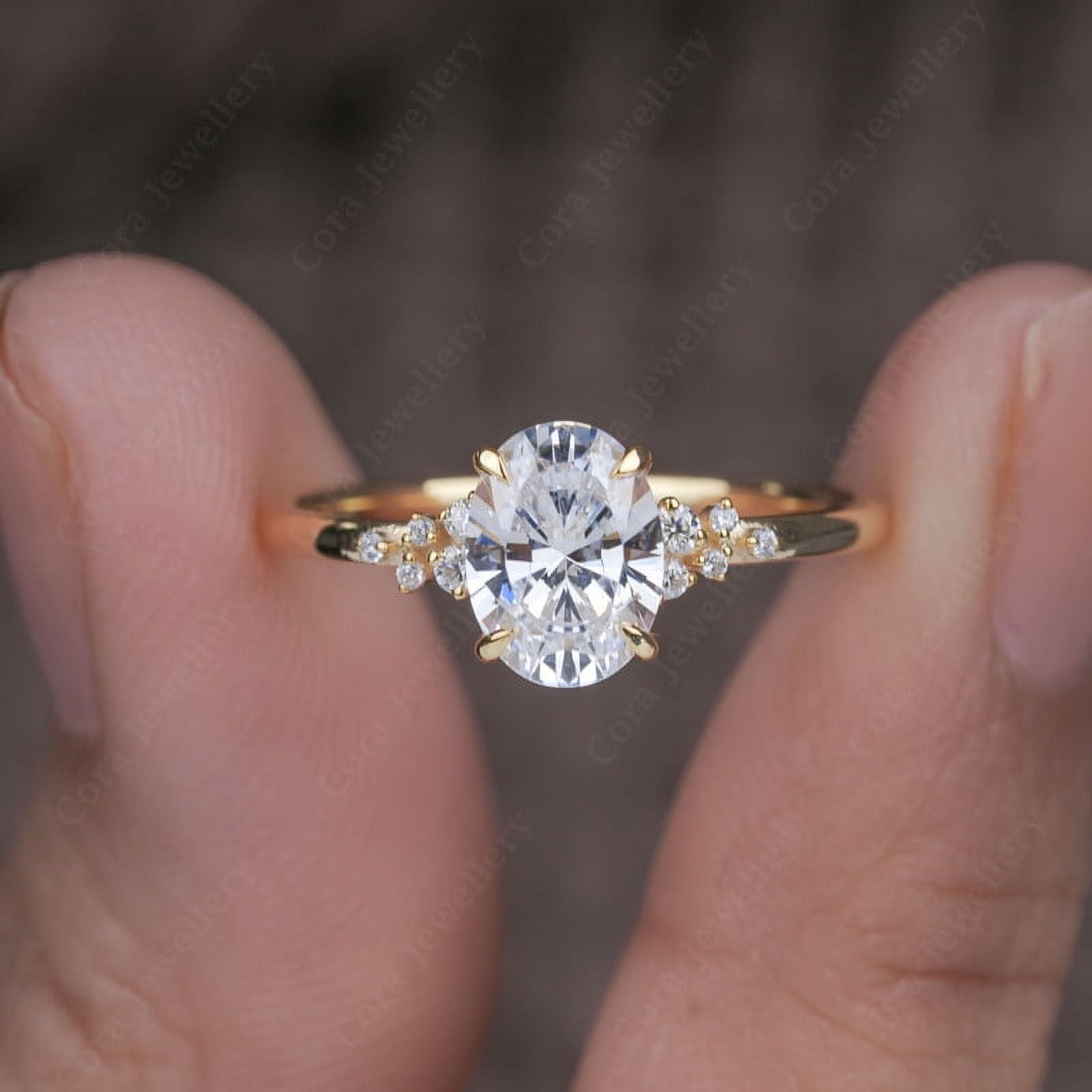 Cora Jewellery 1.32CT Snow Drift style Oval Moisanite Engagement Ring For Women, 14K Yellow Gold