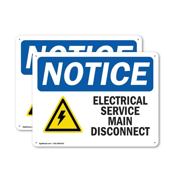 (2 Pack) Electrical Service Main Disconnect OSHA Notice Sign 18 Inch X 12 Inch Indoor / Outdoor Rust-Free Aluminum Metal Signs for Workplace, Workshop, and Construction Site, Made in