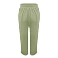 thumbnail image 4 of Ladies Pants Casual Solid Color Elastic Waist Solid Color Imitation Linen Loose Straight Button High Waisted Pants Light Green XXXL, 4 of 4