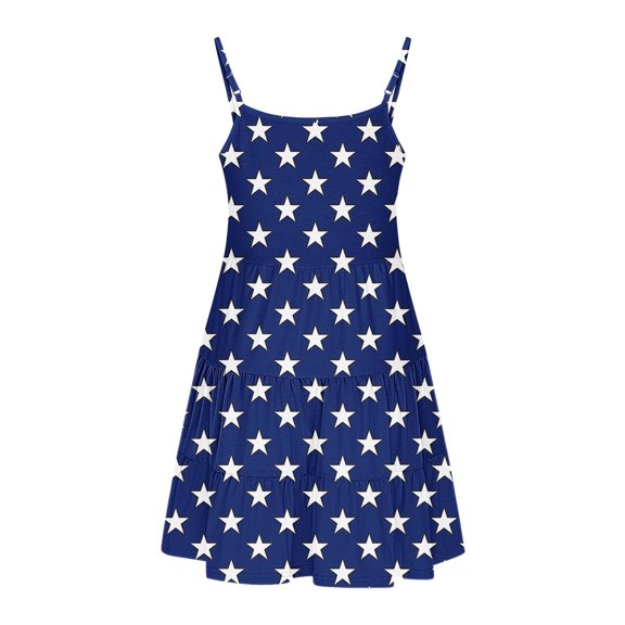 Odeerbi Toddler Kids Girls Independence Day A-Line Slip Dress Summer Patriotic Star Stripe Casual Strap Dress
