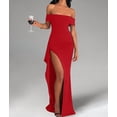 thumbnail image 6 of Off the Shoulder Wedding Guest Dress Bodycon High Split Formal Dress Cocktail Party Prom Long Dresses Red S, 6 of 9