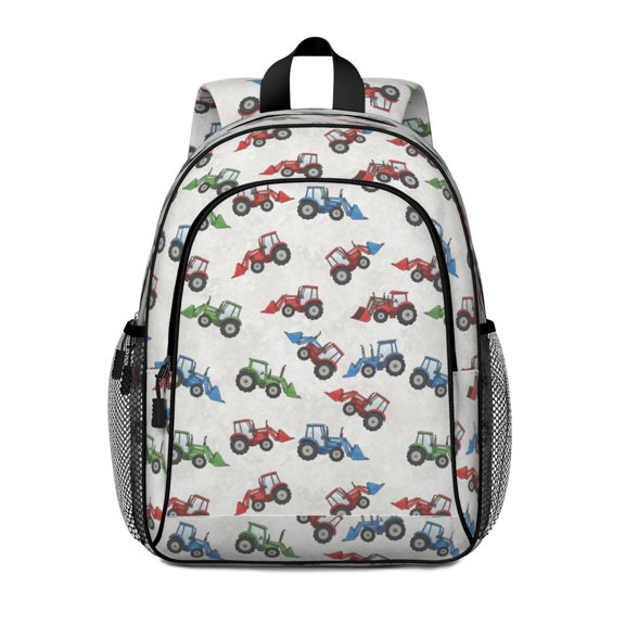 Tractor and Loaders Gray Pattern Backpack for School, Cute School Bag with Adjustable Shoulder Straps and Padded Back, 15"x11.42"x5.5"