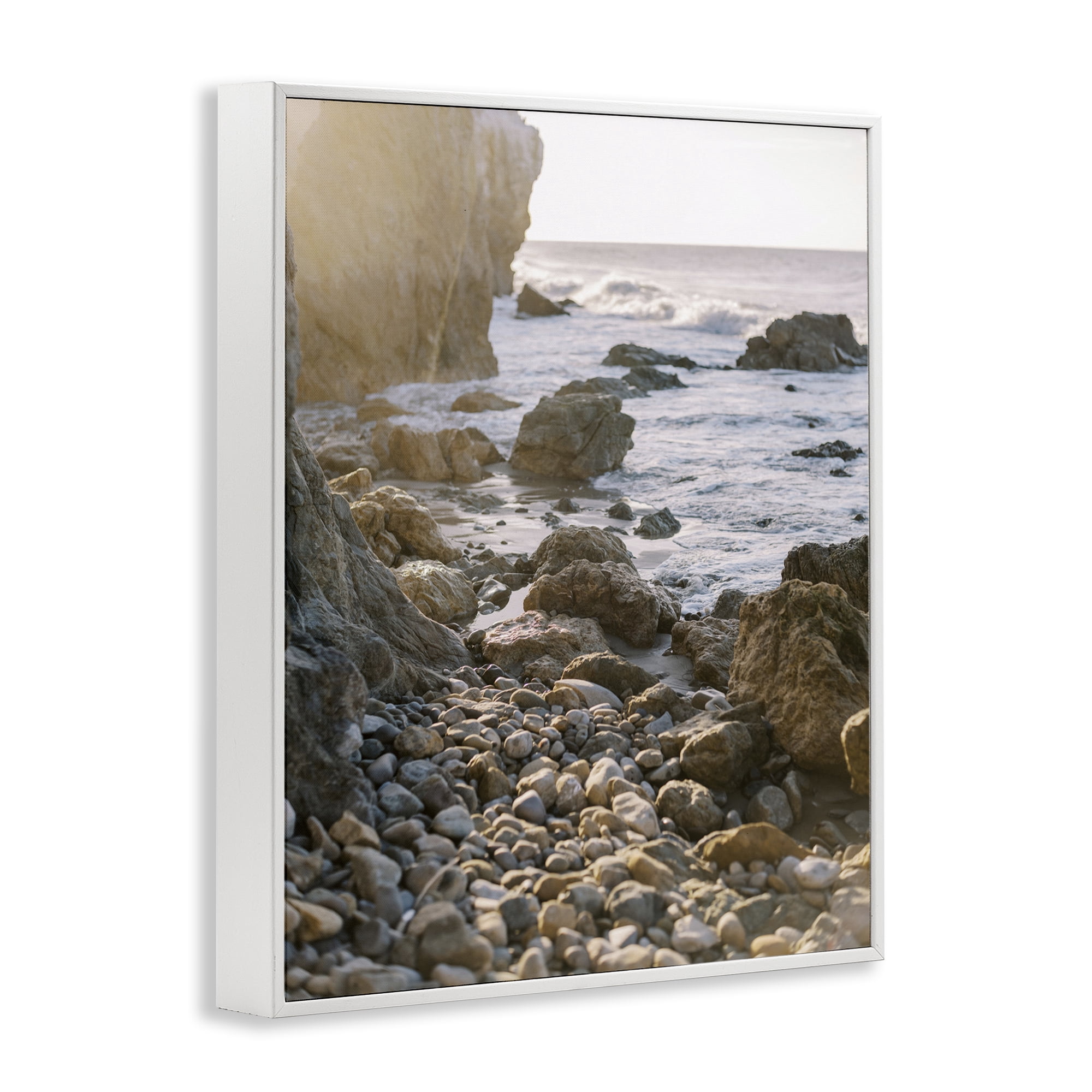 Stupell Industries Rocky Coast Waves Landscape Photography White Framed Art Print Wall Art, 11 x 14