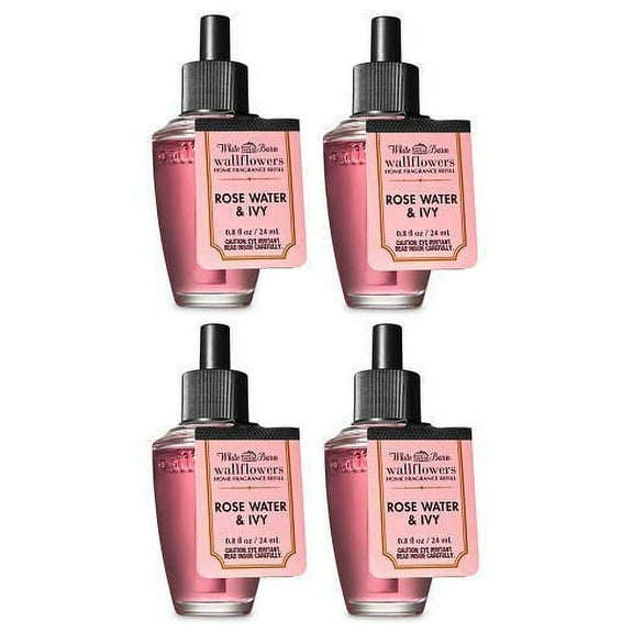 Bath and Body Works 4 Pack Rose Water & Ivy Wallflowers Fragrance Refill. 0.8 fl oz.