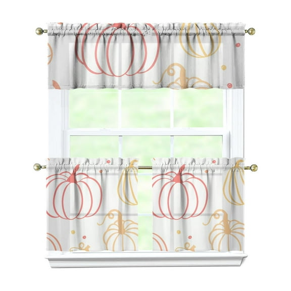 Harvest Season Pumpkin Kitchen Curtains 3-Piece Set - Thanksgiving Fall Leaves Rustic Autumn Aesthetic Farmhouse