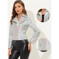 thumbnail image 2 of INSPIRE CHIC Chaqueta metalizada estilo motorista con cremallera brillante holográfica para mujer Plata L, 2 of 4