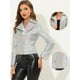 thumbnail image 2 of Chaqueta metalizada Allegra K estilo motorista con cremallera brillante holográfica Plata XL, 2 of 4