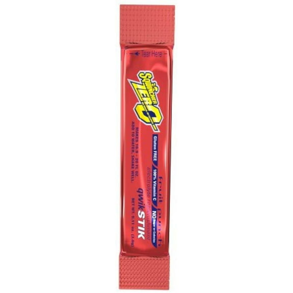 Sqwincher Quik Stik Zero Electrolyte Replenishment Drink Mix - Fruit Punch, 0.11 ounce Individual Packet, Powder, 50 Count - 50/PK