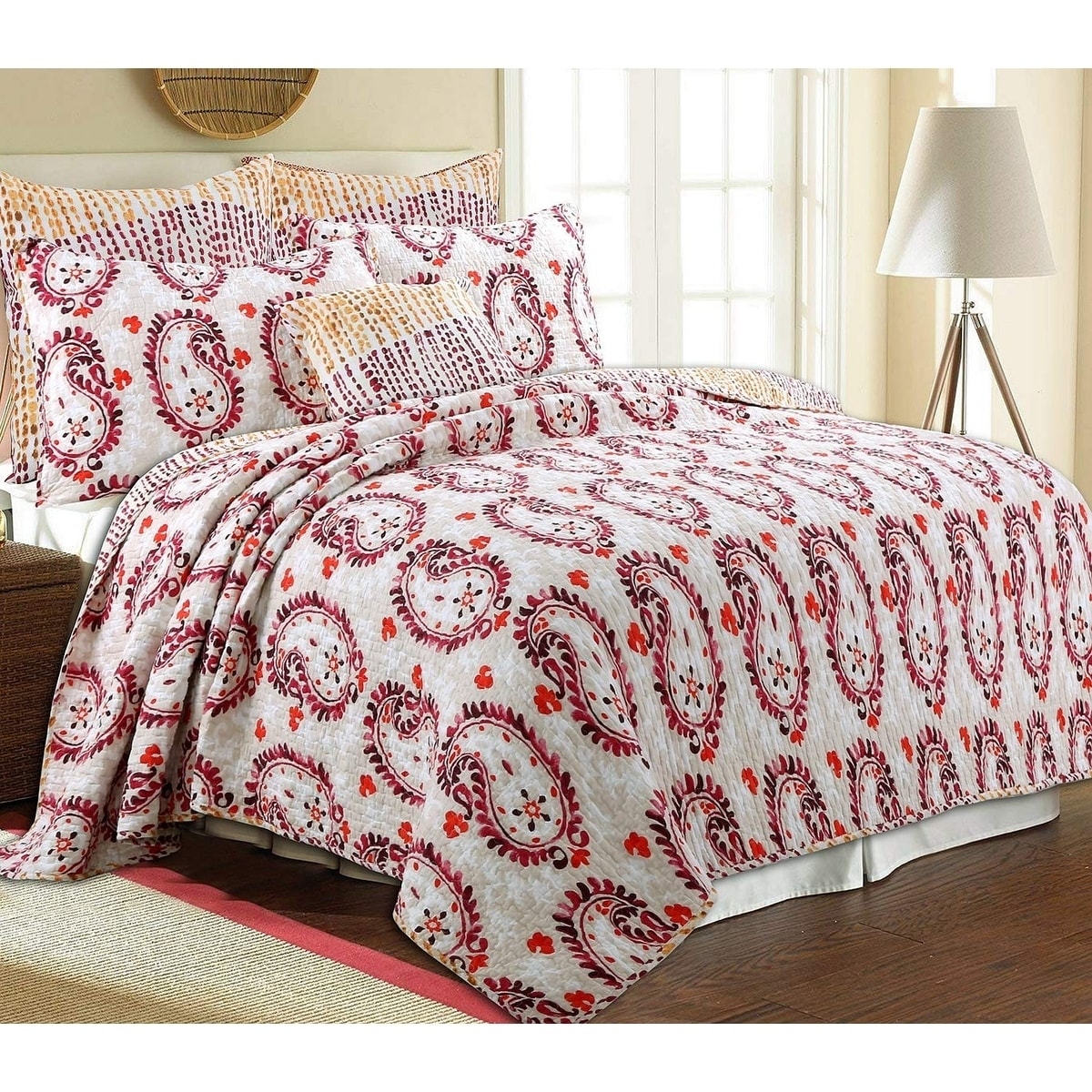 Cozy Line Elamin 3piece Paisley Reversible Cotton Quilt Set Almond