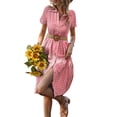 thumbnail image 4 of hirigin Women's Button Down Shirt Dress, Casual Short Sleeve Plaid Print Midi A-line Dress, 4 of 9