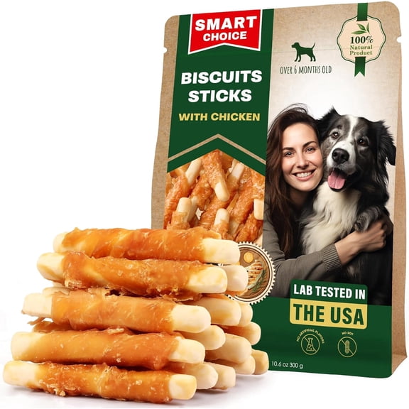 Dog Treats Biscuits Sticks Chicken Wrapped Human Grade Meat 10.6 oz - Natural Dried Snacks Rawhide - Free & Grain Free Long Lasting Chews for Large & Small Dogs - Best for Training & Healthy Teeth