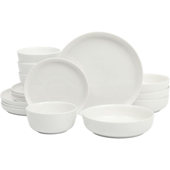 Scratch Resistant Dinnerware Set, Service for 4 (16pcs), Ceramic Plates and Bowls Dishes Sets, White - Microwave and Dishwasher Safe