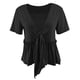 thumbnail image 2 of Blusa holgada con escote en V, mangas cortas y lazo en la parte delantera para fiestas, talla XXL, color negro, con dobladillo con volantes, 2 of 6