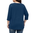 thumbnail image 5 of Vivianyo HD Women's V Neck Tunic Shirt, Curved Hem Three Quarter Sleeve Solid Top for Women, Fall Stretch Casual Shirt for Shopping Trips and Daily Errands, Sizes L-5XL, 5 of 8