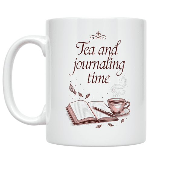 Tea and Journaling Time Design - Tea Lover - 11 oz Ceramic Coffee Mug